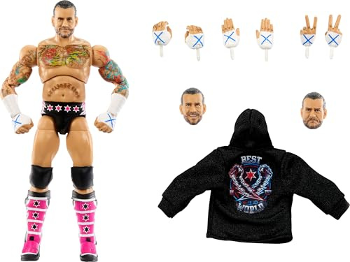 Mattel WWE Ultimate Edition Actionfigur & Zubehör Set, CM Punk 15,2 cm Sammlerstück, austauschbare Köpfe & Hände, 30 Gelenkpunkte