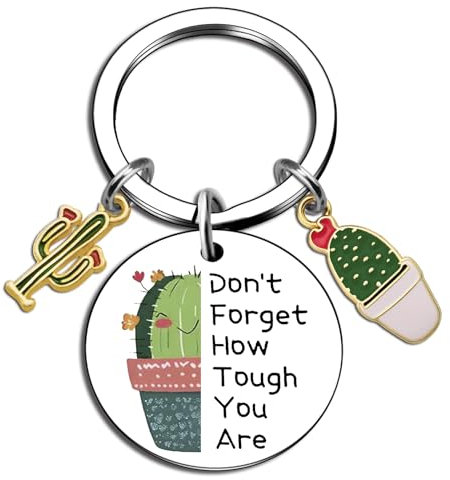 Davrock Cactus Gifts for Women Plant Lover Gifts for Women Cactus Keychain Plant Keychain Gifts for Plant Lovers Arizona Gifts Cactus Decor Succulent Gifts Encouragement Keychain For Women, Silver, S