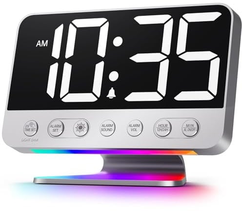 Venchin Digital Alarm Clocks Bedside: Loud Alarm Clock for Heavy Sleepers, Snooze, USB Port, Adjustable Brightness/Volume, Mains Powered, 12/24HR, Modern Light Clocks for Bedrooms Home Office