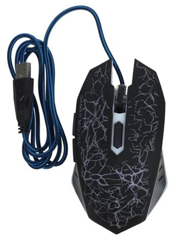 UKCOCO Ratón Gaming USB Óptico Botones con Diseño De Grietas Iluminadas para Pc y Laptop Ergonómico Rápida Color Negro