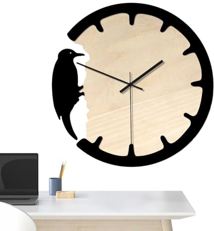 Pomurom Runde Wanduhr, Specht, Holzuhr, Uhren für Wohnzimmer, Küche, Dekoration, Wand für Restaurants, Cafés, Küche, Schlafzimmer