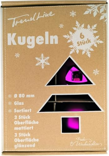TrendLine Deko Set aus 6 Christbaumkugeln aus Glas 8 cm lila Hängedekoration