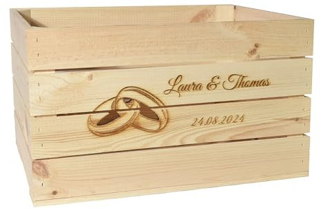 CHICCIE Holzkiste Personalisiert Ringe mit Wunschtext 50x40x30cm - Gravierte Erinnerungskiste Hochzeit Verlobung Muttertag