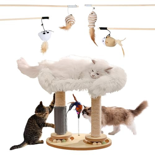 Árbol rascador para Gatos 15 en 1 con Plataforma de Bola giratoria, Plataforma de Felpa de 40 x 30 cm, rascador para Gatos, 2 Bolas de Hierba gatera, 5 Juguetes interactivos para Gatos