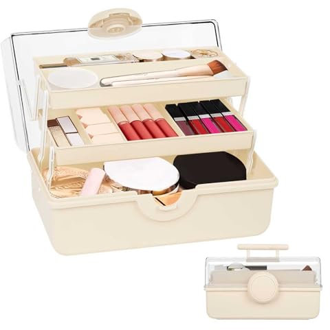 3-Regal Mehrzweck-Aufbewahrungsbox, 28 cm Sortierbox Große Kapazität Aufbewahrungsbox mit Fächern, 180 Öffnung Organizer Box, Hausapotheke Nähkasten, Bastelbox für Haarschmuck und Kosmetik (Weiß)