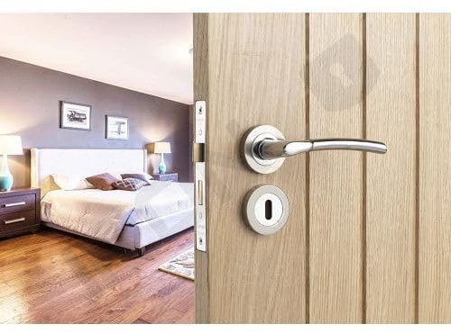 IRONZONE Andalusia Style Door Lever Handle – Satin & Polished Chrome Finish, Durable Metal Construction, Smooth Interior Operation, Includes Rose Backplate – Complete Decorative Handle Set