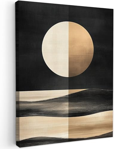 MuchoWow© Wandbilder 30x40 cm Schlafzimmer Home Deko Wohnung Bild Wohnzimmer Fotoleinwand Wand Bilder Leinwand Wall Decor Mond - Kreis - Gold