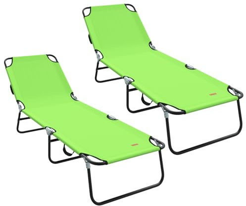 vidaXL Klapp-Sonnenliege 2er Set Tragbar Grün UV-beständiges Polyester Gartenstuhl mit verstellbaren Armlehnen - perfekt zum Entspannen im Freien, ideal für Liegen auf der Terrasse oder am Pool.
