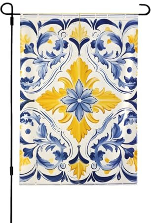 Bandiera da giardino, 71 x 101 cm, double-face, stile bohémien, mandala blu e giallo, decorazione per la casa