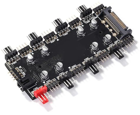 CRGANGZY 12V 4Pin/5V 3PIN LED Light Strip Controller SATA Power Supply ARGB/RGB PWM Fan Hub Addressable RGB Lighting PCB Splitter Motherboard Sync Case Fan Hub Adapter with Cable (12V 4Pin)