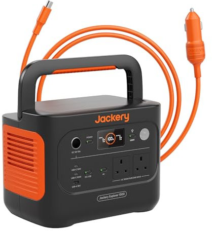 Jackery Explorer 1000V2 Portable Power Station With DC8020 Car Charger Cable, 2024 New, 1070Wh LiFePO4 Battery, 1500W AC & 100W USB-C Output, 1-Hour Fast Charge