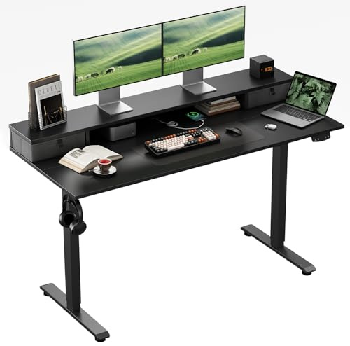 Klicelor Höhenverstellbarer Schreibtisch mit 2 Schubladen | 100 x 60 cm Schreibtisch elektrisch, Gaming Schreibtisch, Computertisch mit 2 Speicherplätzen für Homeoffice, Schwarz
