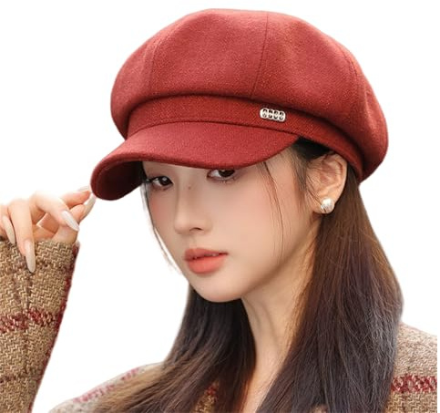 HIQIU Vintage Ballonmütze Damen Baskenmütze Warme Schirmmütze Damen Winter Achteckige Barett Cap Malerhut für Frühling und Herbst