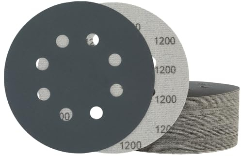 50 PCS 125mm Sanding Discs 1200 Grit Wet and Dry Sandpaper 8-Hole Hook and Loop Sandpaper Round Orbital Random Sander Discs for Polishing Wood, Metal, Wall and Car