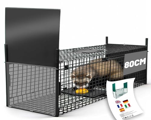 Marderfalle 80cm Katzenfalle Ratten Lebendfalle Große Rattenfalle 2 Türen Tierfalle Kastenfalle für Marder Katzen Hasen Ratte Eichhörnchen Siebenschläfer - Schwarz