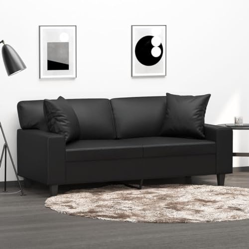 ZQQLVOO 2-Sitzer-Sofa mit Zierkissen Schwarz Modernes 2-Sitzer-Sofa mit Zierkissen, Kunstleder und Metallgestell für Wohnzimmer. 140 cm Kunstleder