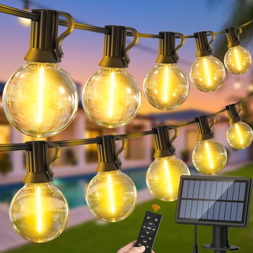 Exterieur Solaire Remote Guirlande Lumineuse - 20M Guirlandes Panneau Solaires Exterieure 3 Modes avec G40 LED Ampoules IP44 Imperméable Lampe Extérieur Guinguette pour Jardin Terrasse Mariage Noël