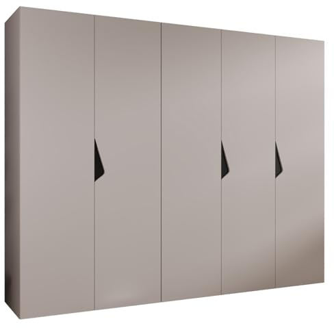 MEBLE KRYSPOL - Kleiderschrank - Garderobenschrank - 250 cm x 202 x 52 cm - Schrank mit Kleiderstange, 5 Türen - für Schlafzimmer, Flur - SANDI, Kaschmir, Griff Schwarz
