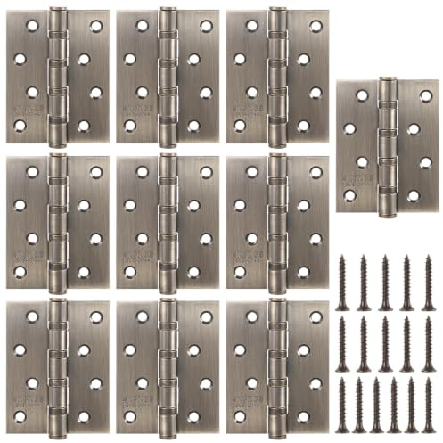 LDHHYH 10 Pack Antique Brass Door Hinges 100mm, 4 Inch Ball Bearing Hinges | Heavy Duty Interior Door Hinges, Butt Hinge Brass Hinges for Outdoor and Internal Doors,Screws Included