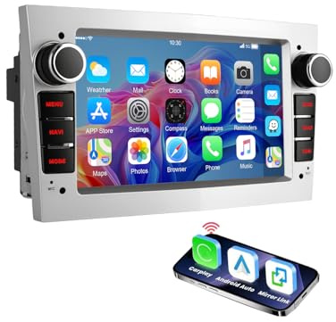 ESSGOO 7 4+64G Android 15 autoradio Wireless CarPlay Android Auto für Opel | Astra H Corsa C/D Vectra C Zafira IPS Touchscreen mit Bluetooth FM/AM Radio RDS GPS Mirror Link SWC Mikrofon Silber