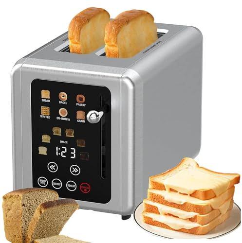 Touchscreen Toaster with Digital Timer and Sound Alert, Stainless Steel Design, 6 Bread Types and 6 Shade Settings for Home and Commercial Use