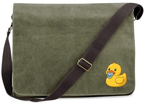 Huuraa Umhängetasche Quietscheente Baby Gummiente Säugling 14 Liter Military Green Canvas Laptoptasche Geschenkidee