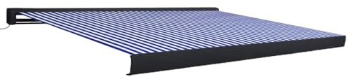 Yisssmeng Kassettenmarkise mit Motor 400x300 cm, elektrische Gelenkarmmarkise für Terrasse und Balkon, Aluminiumrahmen, Markisenstoff Blau Weiß, Wandmontage