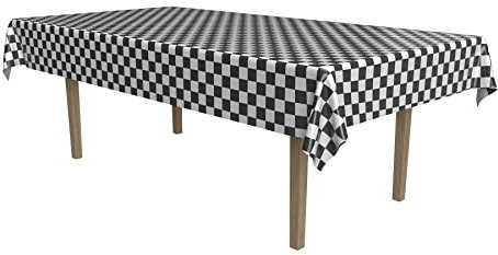 Beistle Checkered Tablecover, Black, White, 54x108