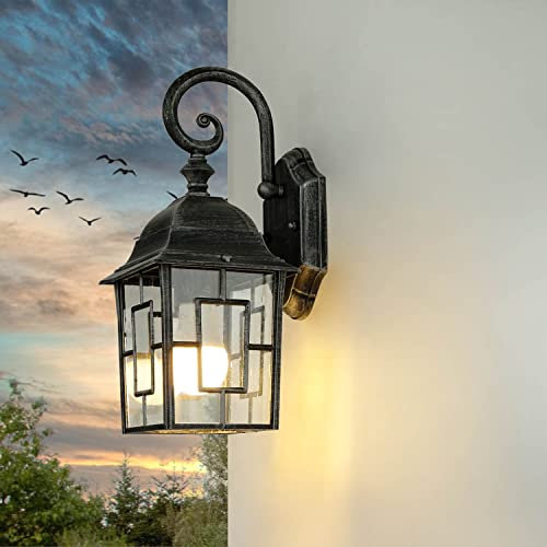 Licht-Erlebnisse Maritime Wandleuchte Außen FRIESEN Schwarz-Silber Aluminium Glas Laterne E27 H:37 cm Außenlampe Garten Balkon