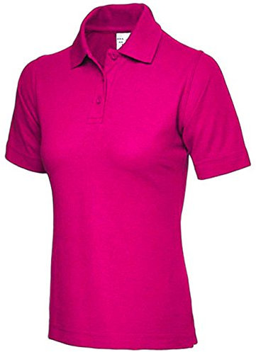 247-Clothing Ladies Pique Polo Shirt Size UK 8 to 26 Plus New Casual Sports Gym Work (UK 10 (S), Hot Pink)