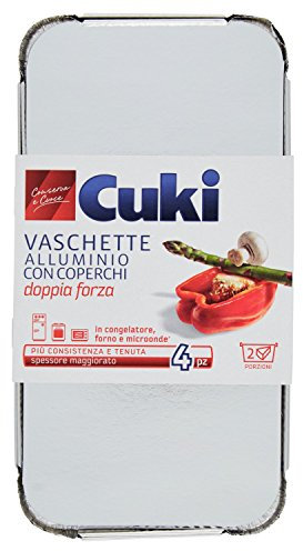 Cuki Vaschette Alluminio CaldoGelo da 2 porzioni con Coperchio - 6 confezioni da 4 vaschette [24 vaschette]