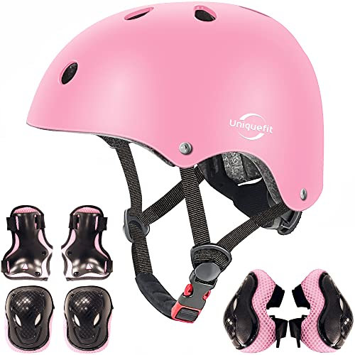 Einstellbare Jungen Mädchen Helm mit Knie &Elbow Pads Handgelenkschützer, Kinder Outdoor-Sport Schutzausrüstung Set 7Pcs für Roller Scooter Skateboard Fahrrad