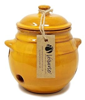Verano Spanish Ceramics Selena Glaze Hand Dipped Garlic Storage Jar Pot with Lid - Decorative Home Décor Kitchen Restaurant Café Dining Counter Top Food Round Cannister Keeper - 15cm Orange