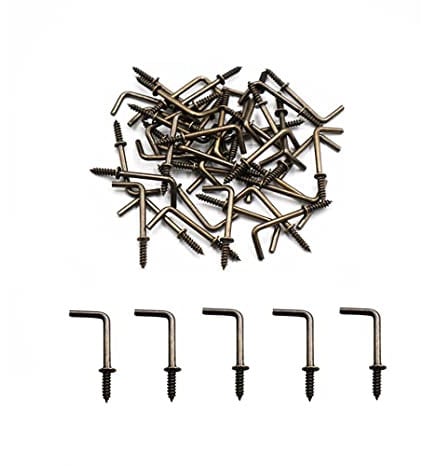 IDEALSV Kleine Antik-Messing-Schraubhaken 1,6 cm L-Form Haken Bronze 1 Form Schraubhaken 7 Form rechtwinklig Medaillenhaken (50 Stück)