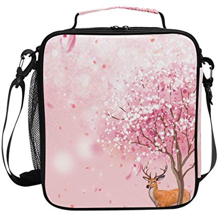 FANTAZIO Isolierte Lunchbox Pink Dream Cherry Reh Muster Lunch-Tasche Organizer