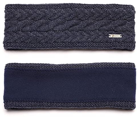 irisaa Damen Stirnband Winter, made in EU, warmes gestricktes Haarband Mädchen Ohrwärmer mit Zopfmuster, gefüttertes Kopfband mit Fleece Innenfutter, stirnband farbe:Navy