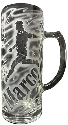Bierkrug 0,5 l mit Gravur Fußball Fußballer Logo und Name personalisiert Glas Krug Bierglas Bierseidel Glaskrug individuell Geschenk Ballsport