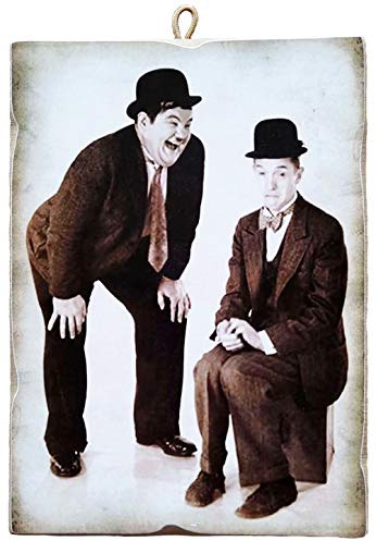 KUSTOM ART Bild im Vintage-Stil von Laurel & Hardy (Stan Laurel und Oliver Hardy) aus der Kollektion Druck auf Holz.