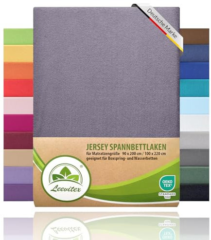 leevitex® Premium Spannbettlaken 90x200-100x220 cm - 40 cm Steg - auch für Boxspringbett & Wasserbett | 100% Mako-Jersey-Baumwolle | ÖKO-TEX | 170g/m² | Platingrau