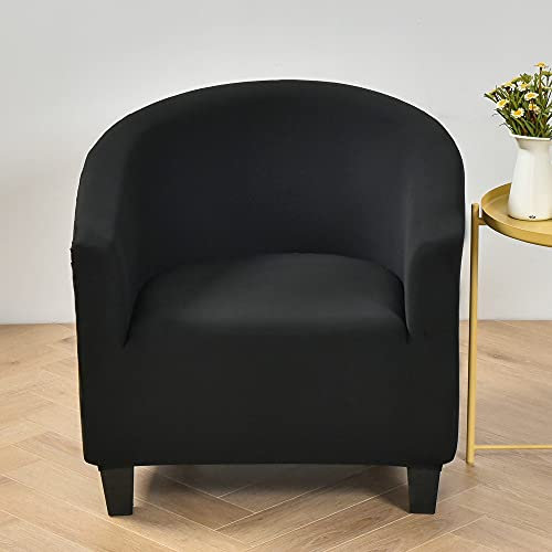 Highdi Sesselschoner Sesselüberwurf mit Elastisch Stretch Husse, Club Chair Einfarbig Schonbezug Sofabezug mit hoher Dehnung Sessel für Clubsessel Loungesessel Cocktailsessel (schwarz)