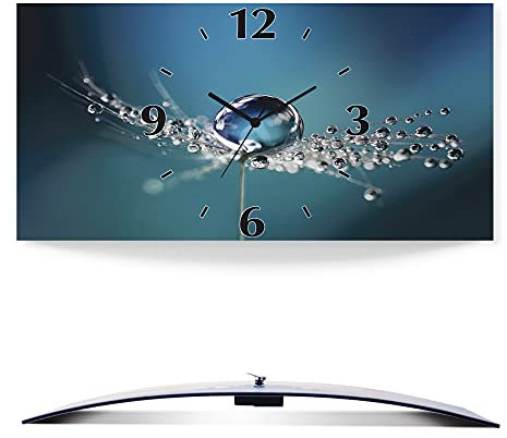 ARTLAND Wanddeko Wanduhr ohne Tickgeräusche Alu Quarzuhr lautlos 60x30 cm Rechteckig Blumen Pusteblume Wassertropfen Modern U1TB