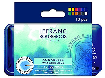 Lefranc Bourgeois Aquarelle Fine Boite Metal De 12 Demi Godets, Ensemble de 13 pièces