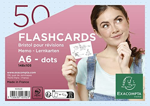 Exacompta 10352E 50er Pack Karteikarten gepunkted DIN A6 ideal für die Schule, zum Lernen von Vokabeln Flashcards Memo Lernkarten Lernkartei 148 x 105 mm blau