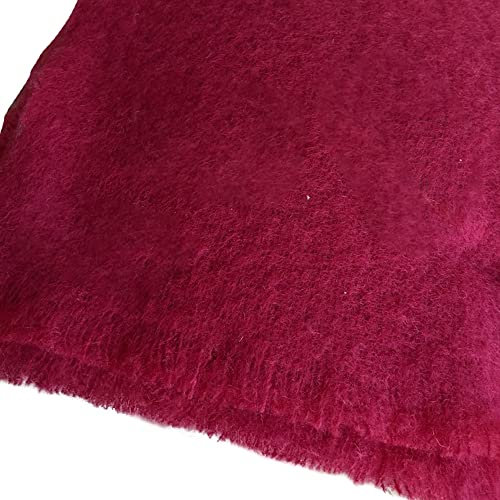 Biddy Murphy Irische Mohair-Wolldecke – 70 % natürliches Mohair und 30 % Wolle, Überwurfdecke, 185.4x137.2 cm, Fransen-Überwurfdecke, Autodecke – langlebige Herbst-Überwurfdecken (rot)