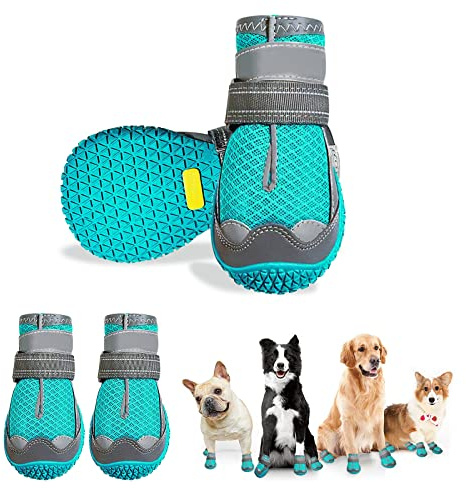 Havenfly 4 Stück Hundeschuhe Pfotenschutz, Breathable Hundestiefel mit Anti-Rutsch Sohle und Reflektierendem Riemen für Hunde Outdoor-Sport (4 Stück, Größe 4(Breite 5CM) for 18.1-26.3kg)
