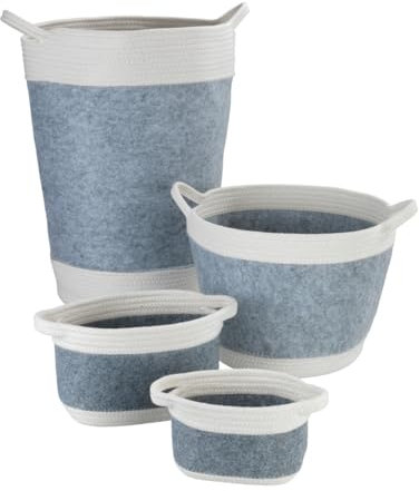WENKO Filzkorb Bea S, Korb mit Zwei weißen Griffen, gefertigt aus recyceltem Polyesterfilz in Hellgrau abgesetzt mit weißem Flechtdesign, 80% Polyester / 20% Baumwolle, 2,5 Liter, 18 x 13 x 12 cm