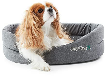 SuperKissen24. Hundebett für Kleine Mittel und Große Hunde oder Katze- Waschbar Hundekissen - Oeko-TEX-Zertifikat - Wasserdicht Hundesofa - Oval - 71 cm x 60 cm - Flachs Grau