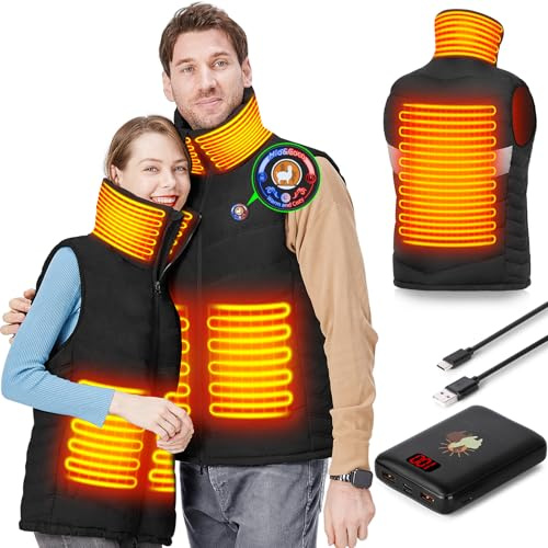 Heated Vest for Men Women, Heated Jackets with 14400mAh Battery Pack Included QC3.0 Power Bank, Heating Jacket with 10 Hours Working Time, Waterproof Electric Vest for Skiing, Hiking, Camping