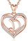 INFUSEU Kette Herz Initial D, Halskette für Frauen Mädchen Rosegold Letter Anhänger ketten Cubic Zirconia Schmuck Damen romantische Geschenke für Paar, 20 Zoll Kette