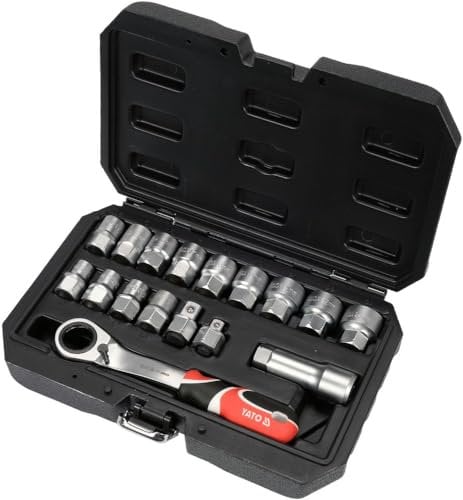 YATO YT-38653, set di prese passanti, 17 pezzi a sgancio rapido 1/2 3/8, reversibile